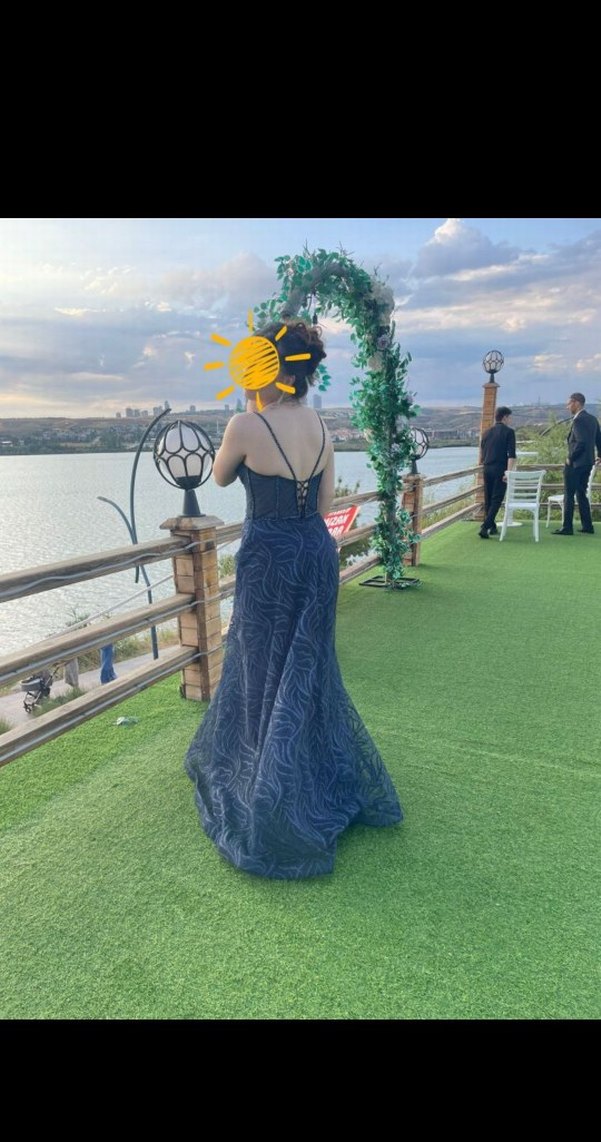 Uzun Lacivert Gotik Abiye - Görsel 4