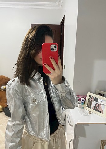 s Beden gri Renk ZARA METALİK CEKET