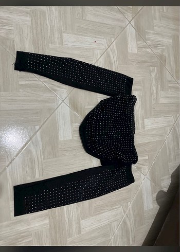 Siyah Taşlı Street Wear Tayt