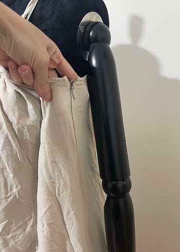 Bej Askılı Bol Kesim Uzun Keten Elbise - Görsel 4