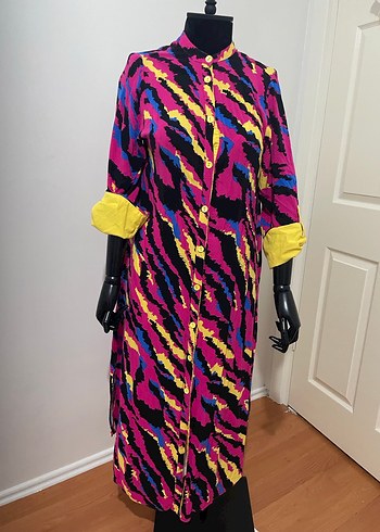 Renkli Düğmeli Uzun Kadın Elbise - Görsel 2