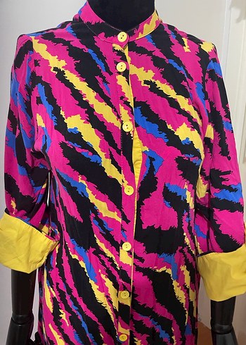 Renkli Düğmeli Uzun Kadın Elbise - Görsel 3