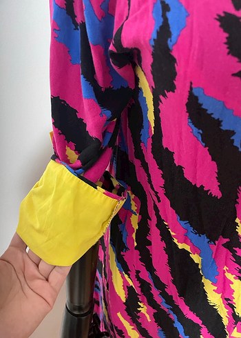 Renkli Düğmeli Uzun Kadın Elbise - Görsel 4