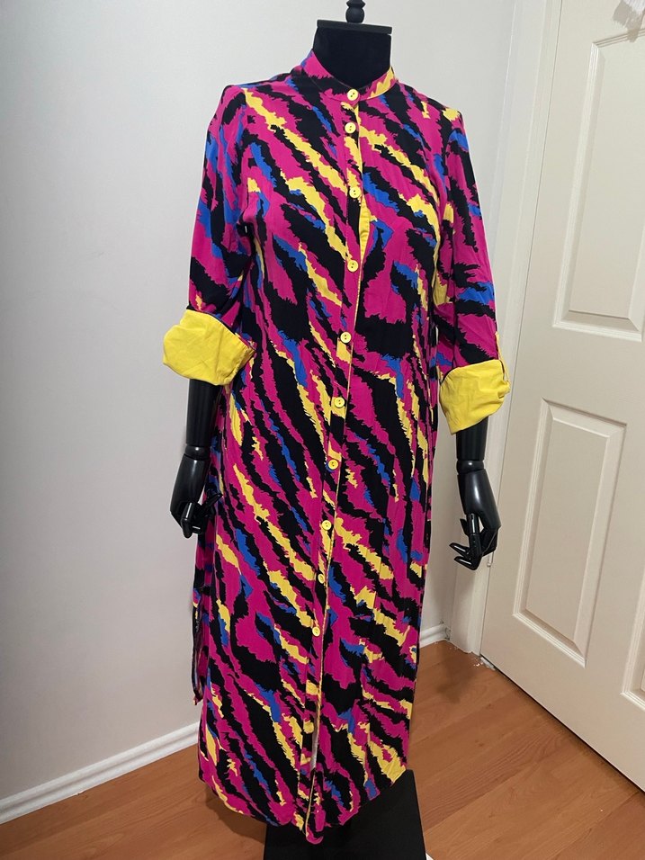 Renkli Düğmeli Uzun Kadın Elbise - Görsel 2