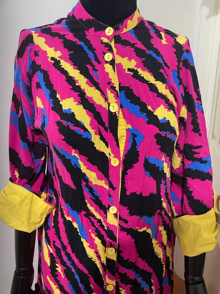 Renkli Düğmeli Uzun Kadın Elbise - Görsel 3