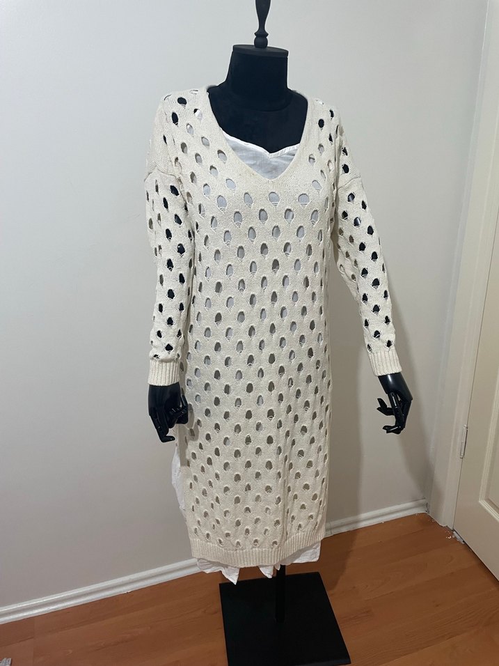 Uzun V Yaka Örgü Kadın ikili elbise - Görsel 5