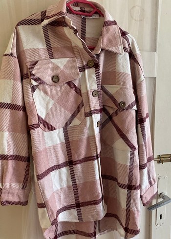 Pembe Ekose Düğmeli Kadın Gömlek - Görsel 2