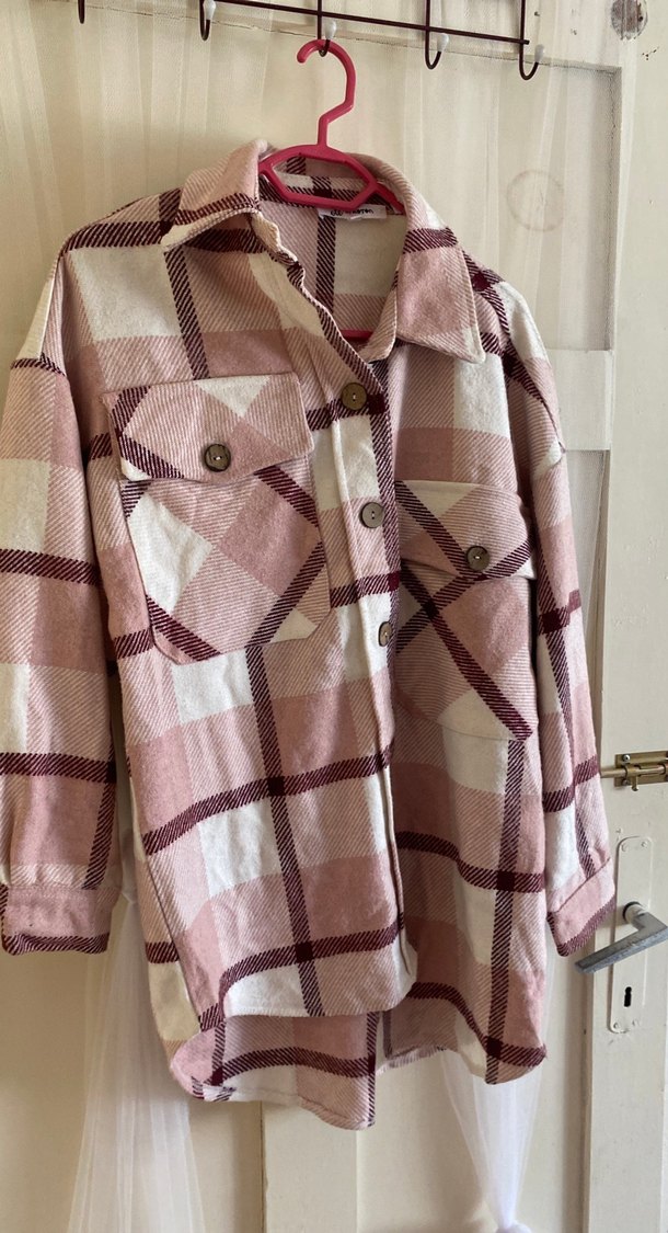 Pembe Ekose Düğmeli Kadın Gömlek - Görsel 2