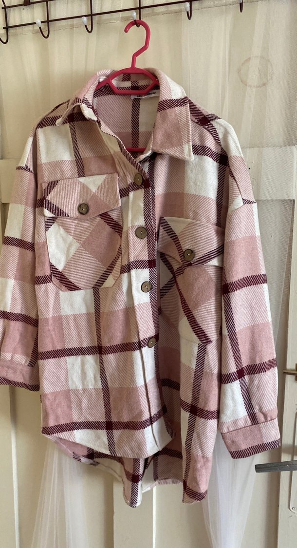 Pembe Ekose Düğmeli Kadın Gömlek - Görsel 3