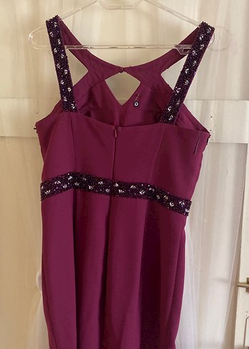 Bordo V Yaka Uzun Abiye Elbise - Görsel 4