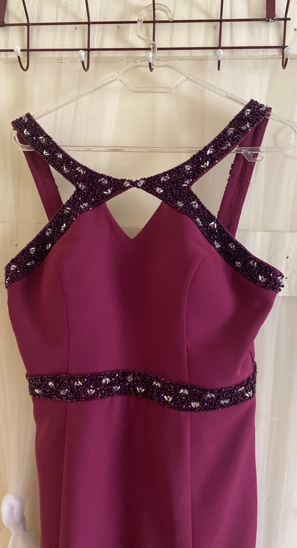 Bordo V Yaka Uzun Abiye Elbise - Görsel 3