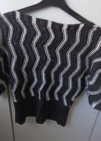 Gri Zebra Desenli Triko Kadın Kazak