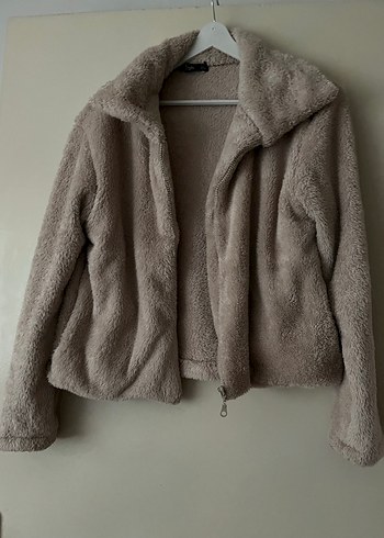 Gri Bej Kadın Peluş Ceket