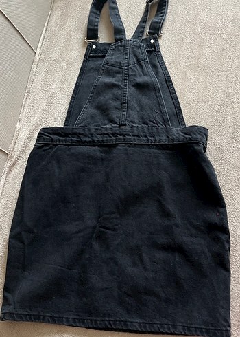 Siyah Denim Kısa Askılı Tulum Elbise - Görsel 2