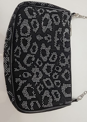 Zincir Detaylı Yılan Desenli Siyah Kadın Çanta - Görsel 2