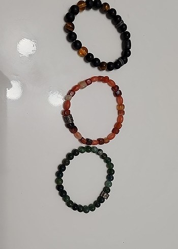 Çok Renkli doğal taşlı (kehribar, kaplangözü, aventurin) 3lü set - Görsel 2