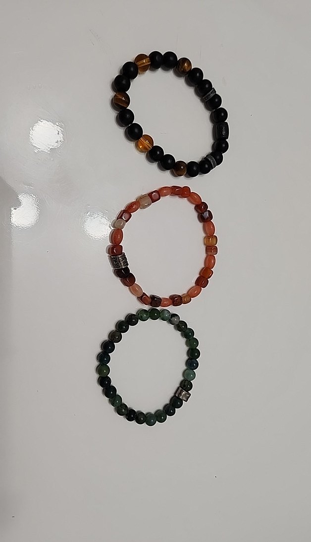 Çok Renkli doğal taşlı (kehribar, kaplangözü, aventurin) 3lü set - Görsel 2