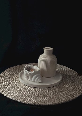Beyaz Seramik Vazolu Dekoratif Set