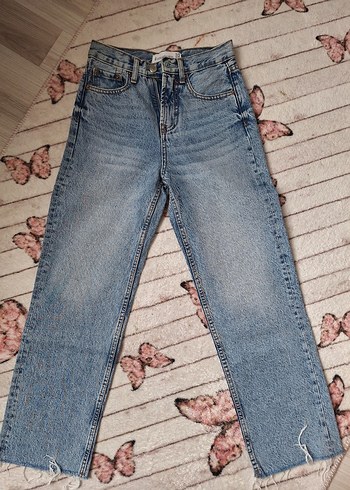 Kadın Mavi Bağcıklı Regular Fit Denim Pantolon