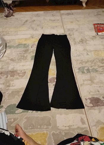 Siyah Kadın Piliseli Uzun İspanyol Paça Pantolon