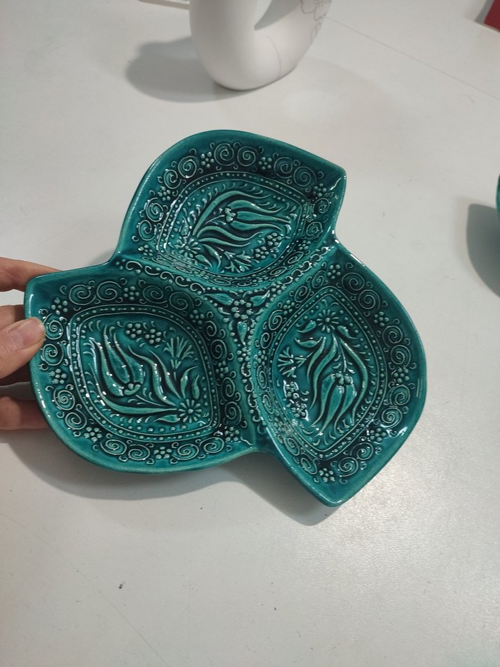 El İşçiliği Turkuaz Seramik Tabak - Görsel 3