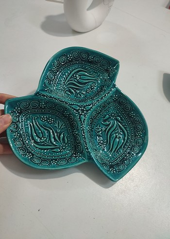 El işçiliği üç bölmeli dekoratif seramik tabak - Görsel 3
