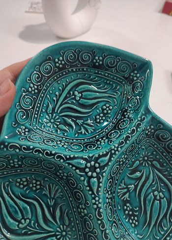 El işçiliği üç bölmeli dekoratif seramik tabak - Görsel 2