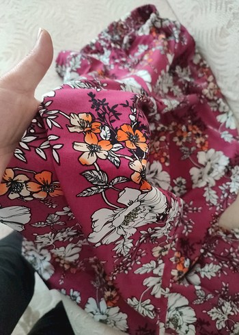 s Beden pembe Renk Pembe Çiçek Desenli Bohem Salaş Pantolon