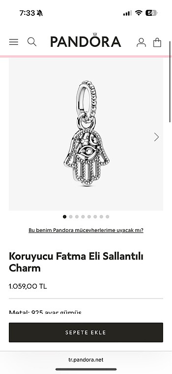  Beden Pandora Fatimanın Eli Charm