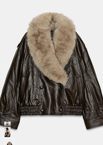 Zara viral kürk yakalı deri ceket - Görsel 2