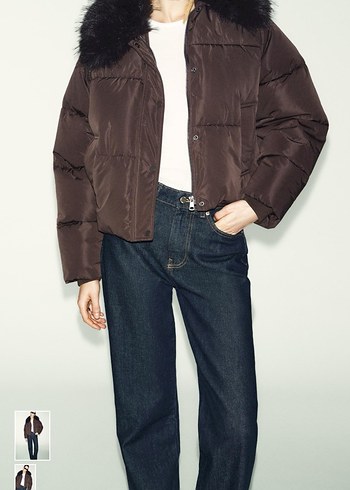 Zara suni yakalı kapitone bomber ceket - Görsel 3