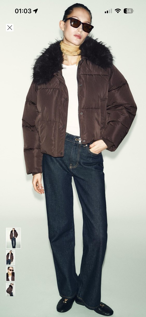 Zara suni yakalı kapitone bomber ceket - Görsel 3