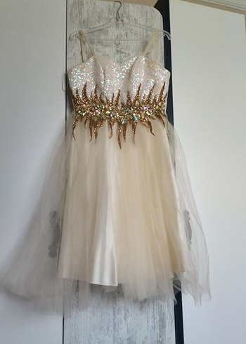 Straplez Taş Detaylı kısa Gelinlik& Abiye - Görsel 7