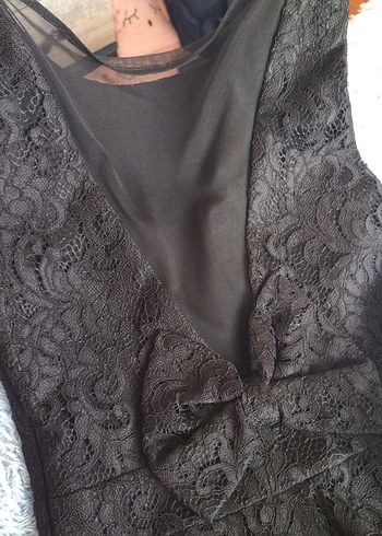 Siyah Dantel Midi Gösterişli Elbise - Görsel 3
