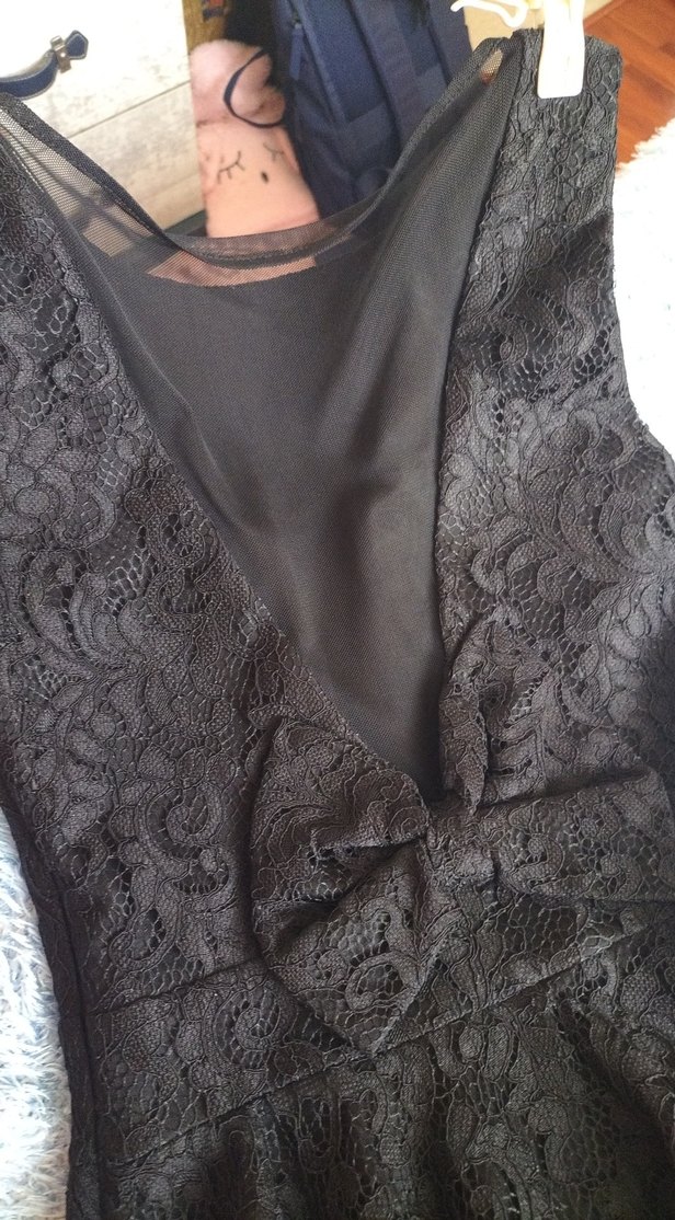 Siyah Dantel Midi Gösterişli Elbise - Görsel 3