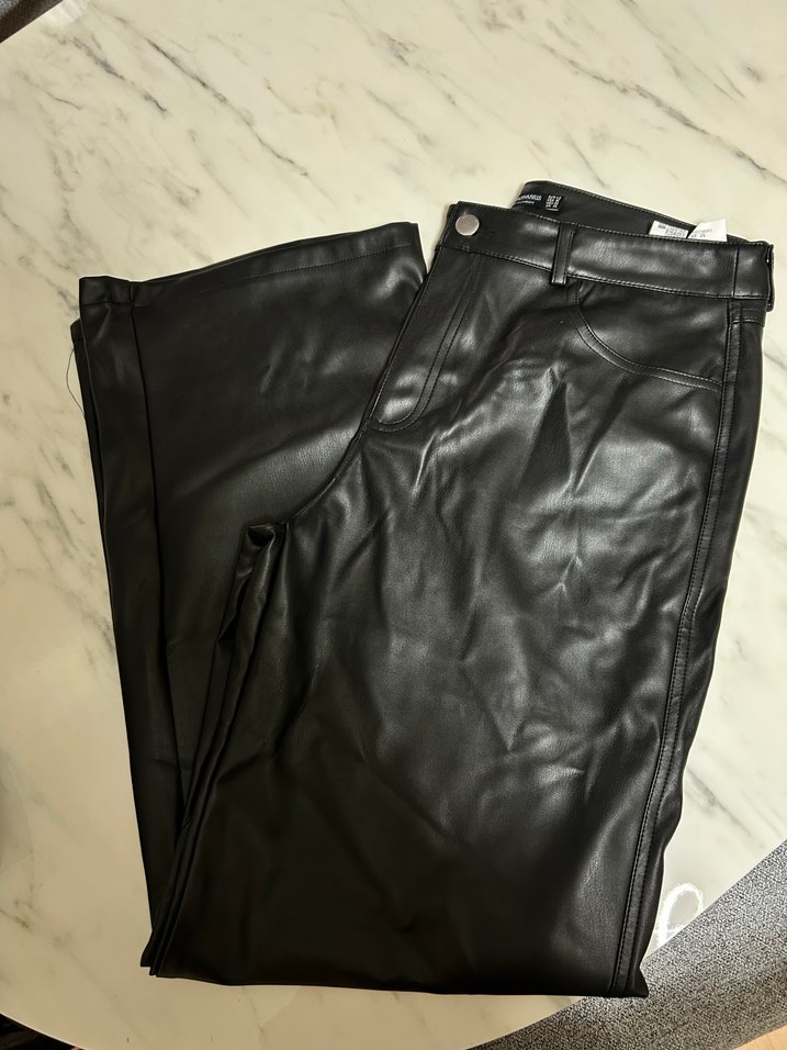 Siyah Deri Kadın Boyfriend Pantolon - Görsel 3