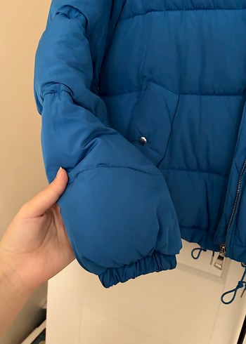 Bershka Düğmeli Mavi Kadın Kışlık Mont