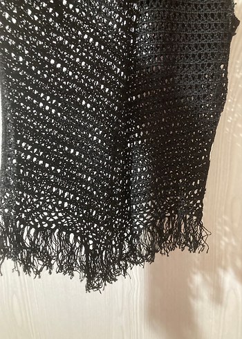 Siyah Örgü Bohem Kadın Şal - Görsel 2