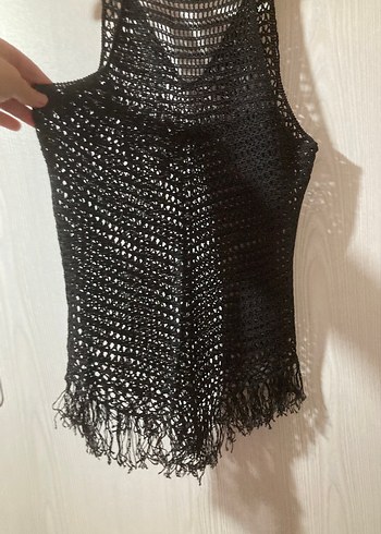 Siyah Örgü Bohem Kadın Şal - Görsel 4