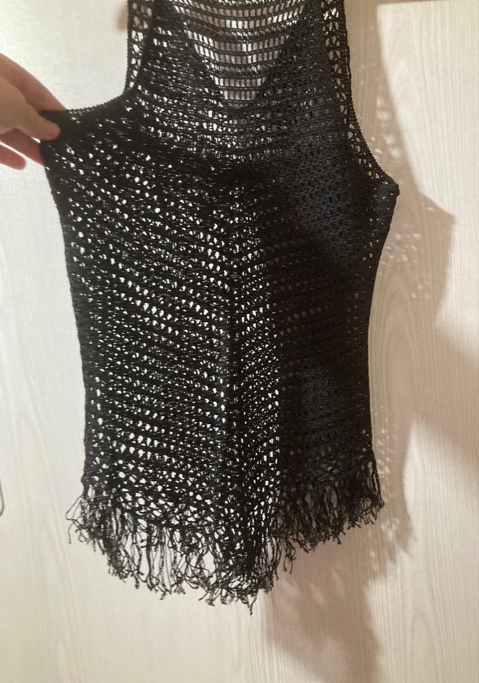 Siyah Örgü Bohem Kadın Şal - Görsel 4