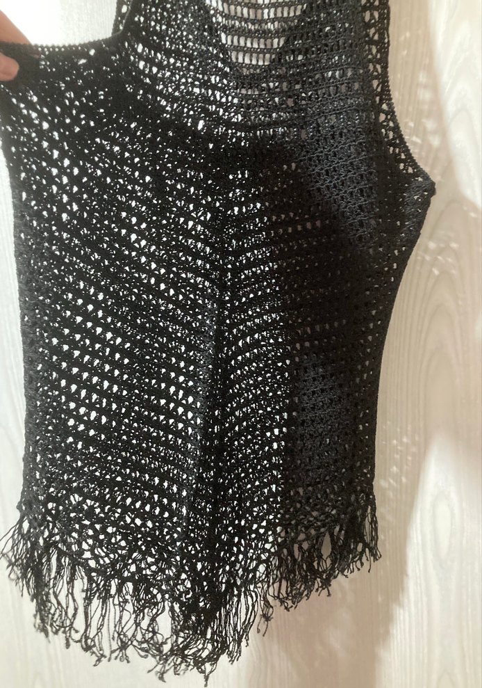 Siyah Örgü Bohem Kadın Şal - Görsel 3