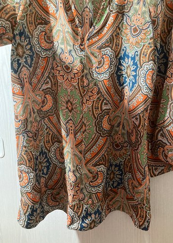 Bohem V Yaka Uzun Kollu Midi Tunik - Görsel 5