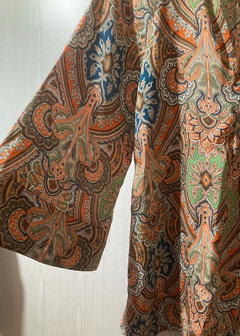 Bohem V Yaka Uzun Kollu Midi Tunik - Görsel 4