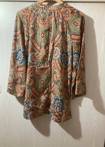 Bohem V Yaka Uzun Kollu Midi Tunik - Görsel 6