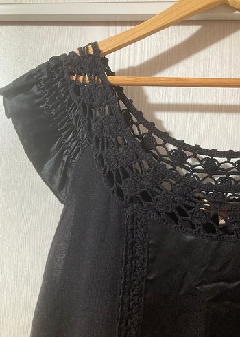 Dantel Detaylı Siyah V Yaka Kadın Bluz - Görsel 2