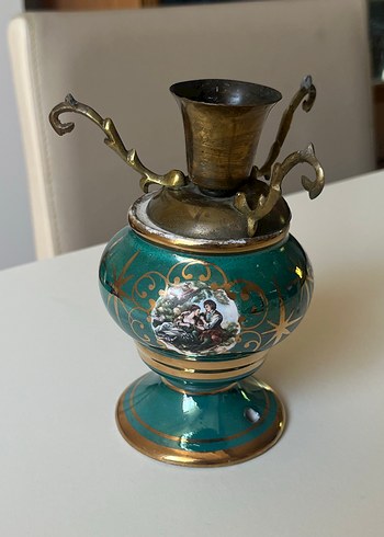 American Vintage Antika Kandil Tutsuluk Fransiz Sevres Vintage Turkuaz Porselen