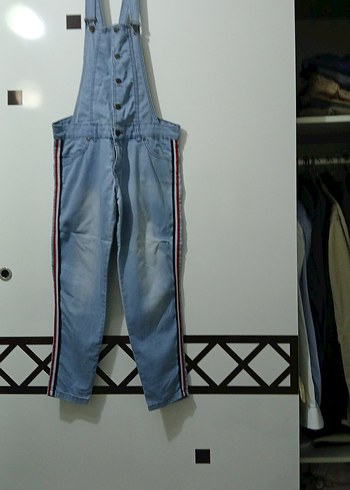 Kadın Mavi Çizgili bahçıvan pantolon - Görsel 2