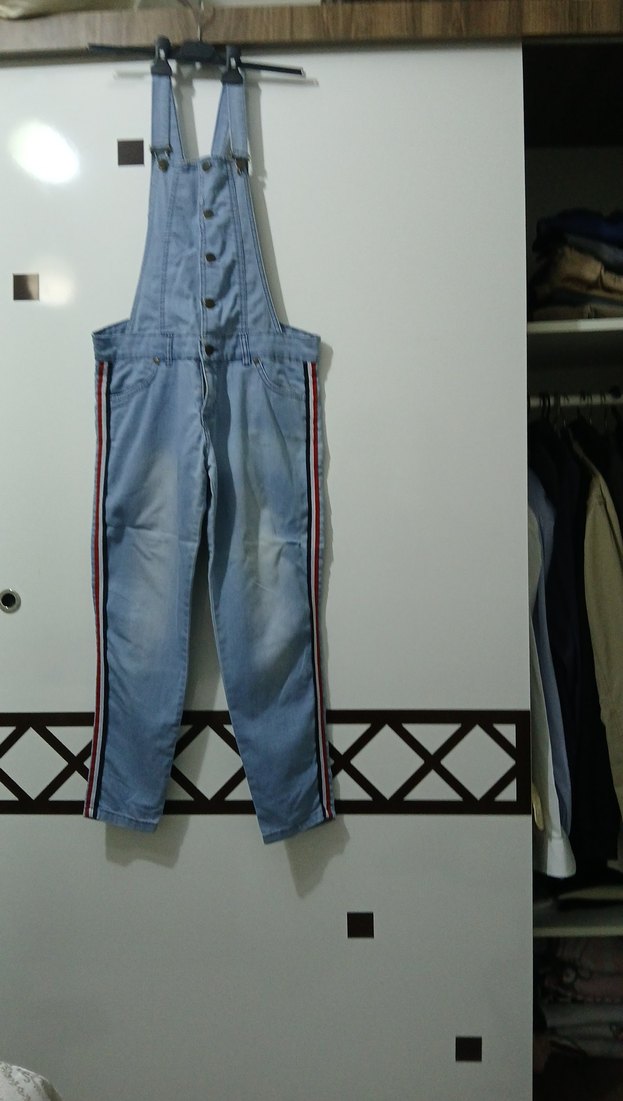 Kadın Mavi Çizgili bahçıvan pantolon - Görsel 2