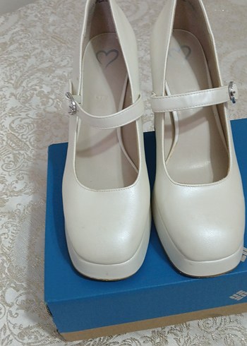 Beyaz Platform Topuklu Kadın Abiye Ayakkabı - Görsel 4