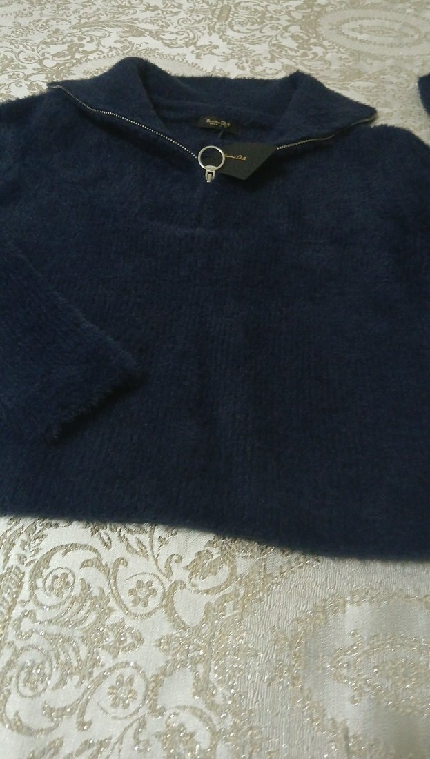 Lacivert Kadın Örgü Sweatshirt - Görsel 3